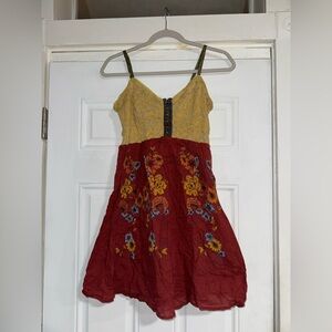 Scrapbook Mustard and Burgundy Floral Mini Dress